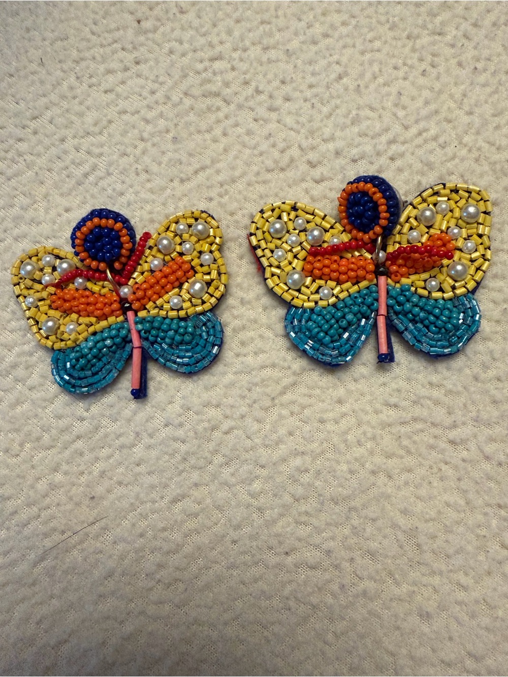 Colorful Beaded Butterfly handmade earrings hypoallergenic posts